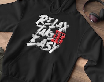 Sudadera con capucha unisex elegante Relax Take It Easy – Sudadera con capucha de gran tamaño urbana, color negro, tallas S-2XL – Zvenify
