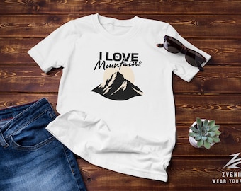 Camiseta unisex "Amo las montañas" | Camiseta de senderismo para senderistas | Camiseta con motivos naturales para amantes de la montaña | Regalo para amantes de la naturaleza