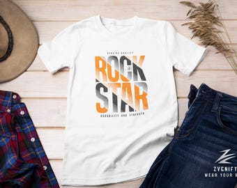 Camiseta unisex Zvenify Rock Star en color blanco, estilo urbano, tallas S-2XL, camiseta informal, atuendo de moda ideal
