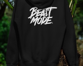 Sudadera con capucha unisex elegante «Beast Mode»: ropa urbana, sudadera con capucha de gran tamaño, negra, tallas S-2XL – Zvenify