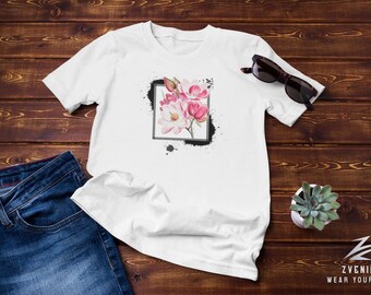 Camiseta unisex Flower Magic, negra y blanca, tallas S-3XL | Ropa casual de moda para todos | Ropa cómoda y elegante