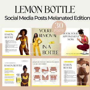 Lemon Bottle Instagram Posts for Fat Dissolving Treatments Lemon Bottle Melanated Canva Templates for Social Media Lemon Bottle Templates