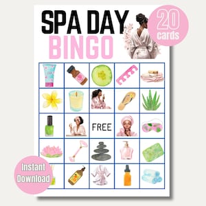 Bingo Spa Day Bingo jeu imprimable Party Game Filles Party Game Spa Party Beauty Party Jeu de bingo-chocolat Jeu de soirée pyjama Téléchargement immédiat