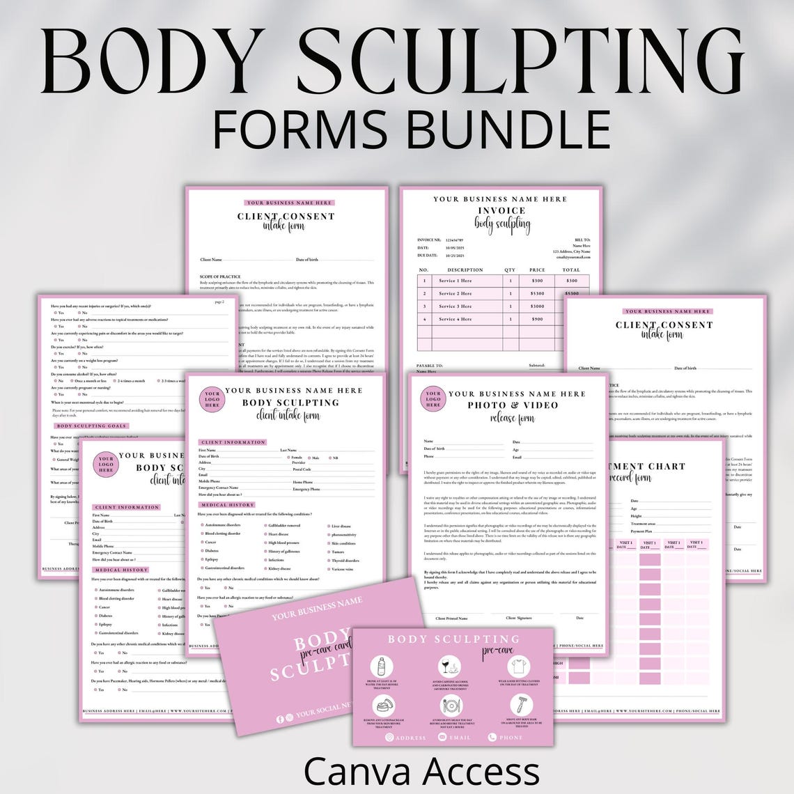 Body Sculpting Forms Bundle: Client Intake & Consent (canva Editable ...