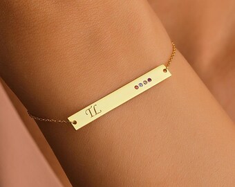 Personalized Sterling Silver Birthstone Name Bracelet - Custom Mom Jewelry
