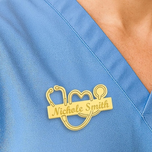 Custom Doctor Name Badge, Personalized Hospital Staff Pin, Doctor Nurse Graduation Gift, Medical School Badge, Gold Doctor Name Tag Brooch