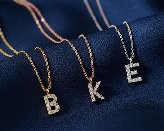Personalized Initial Necklace, CZ Letter Necklace, Sterling Silver Alphabet Necklace, Custom Name Jewelry Gift For Her