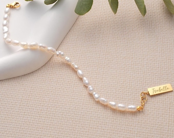 18K Gold Filled Pearl Chain Bracelet, Personalized Name Bracelet, Bracelet With Charm, Bridesmaid Bracelet, Custom Name Summer Jewelry
