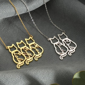 Cat Family Necklace • Personalized Cat Name Necklace • Custom Cat Memorial Gift • Mother&#39;s Day Jewelry • Cat Lover Silhouette Necklace