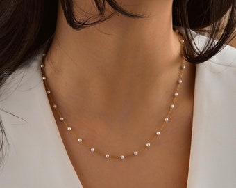 Pearl Minimalist Chain Necklace, 18K Gold Filled Waterproof Necklace, Minimalist Dainty Chain, Paperclip Chain, Twist Chain, Rope Chain