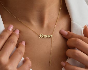Personalized Initial Lariat Necklace: Sterling Silver Y Drop Necklace