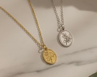 Custom Birth Tree Necklace, Engraved Gold Silver Rose Gold Pendant, Personalized Birth Month Jewelry, Meaningful Gift for Her