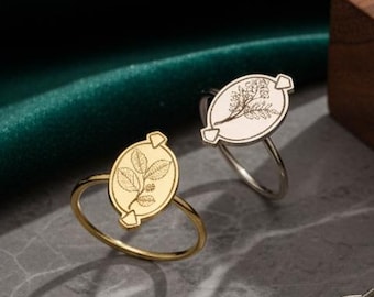 Personalized Celtic Birth Tree Ring: Engraved Signet in Sterling Silver or Gold