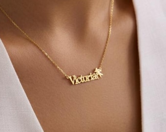 Bird Charm Name Necklace: Custom Engraved Keepsake