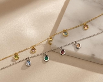 Personalized Birthstone Charm Bracelet: Gold or Silver Family Jewelry