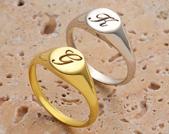 Personalized Initial Gold Ring, Mother's Day Gifts, 925 Sterling Silver Signet Ring, Birthday Gifts, Letter Ring Jewelry, Gifts for Mom