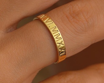 Custom Roman Numeral Ring: Sterling Silver Wedding Date Jewelry