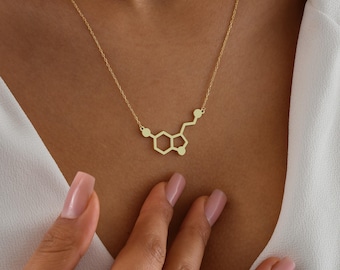 Serotonin Molecule Necklace: 925 Silver Science Jewelry Gift