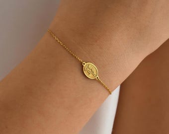 Custom Birth Flower Bracelet: 14K Gold Sterling Silver Charm