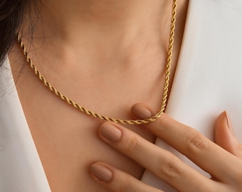 18K Gold Filled Minimalist Chain Necklace, Waterproof Necklace, Dainty Chain, Pearl Chain Necklace, Paperclip Chain, Twist Chain, Rope Chain