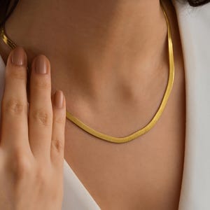 18K Gold Filled Herringbone Chain Necklace, Valentine&#39;s Day Gift, Snake Chain Necklace, Layering Necklace, Waterproof Necklace, Gift For Her