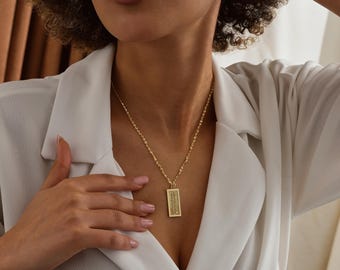 Personalized Sterling Silver Bar Necklace: Custom Message Pendant