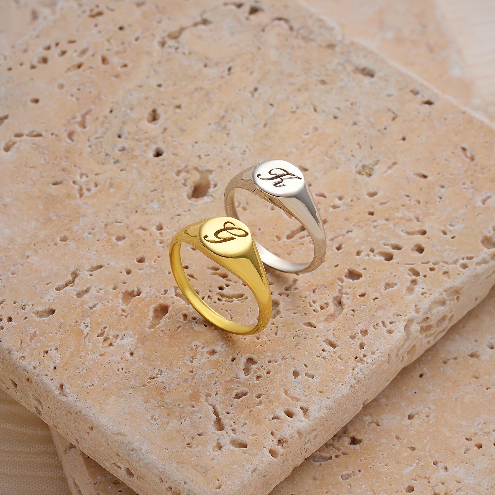 Personalized Initial Gold Ring, Mother's Day Gifts, 925 Sterling