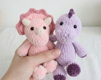 Patrón de ganchillo 2 en 1 de dinosaurio, juguete de amigurumi de dinosaurio, estegosaurio y triceratops, patrón de ganchillo en PDF