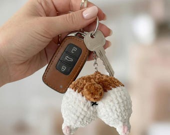 Patrón de ganchillo de trasero de Corgi en PDF, tutorial de llavero de perro divertido, colgante de bolso de trasero de animal amigurumi, bricolaje de trasero de cachorro kawaii, regalo de perro fácil sin costuras