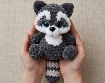 Patrón de mini mapache a crochet, tutorial de mini mapache amigurumi, patrón de crochet en PDF