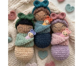 Patrón de ganchillo para muñeca rusa, amigurumi de mamá y bebé envuelto, juguete de mamá y bebé, patrón de ganchillo en PDF