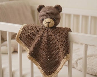 Patrón de ganchillo clásico de osito de peluche en PDF, tutorial de amigurumi de osito de peluche, manta de seguridad de oso marrón