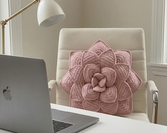 Patrón de cojín de suculentas a crochet en PDF, tutorial de cojín de flores 3D, decoración DIY de rosa del desierto, decoración bohemia para el hogar a crochet, regalo DIY de cojín floral