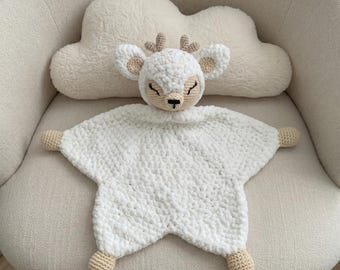 Patrón de ganchillo PDF para acurrucarse con forma de ciervo, tutorial para peluche de cervatillo con forma de estrella, manta de seguridad de reno amigurumi, juguete de ciervo de terciopelo fácil, cervatillo dormilón