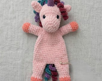 Patrón de ganchillo en PDF para manta de abrazos de unicornio, tutorial de amigurumi de unicornio, patrón de manta de seguridad arcoíris, regalo de fantasía para recién nacidos (hazlo tú mismo)