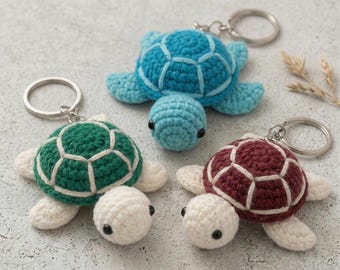 Patrón de llavero de tortuga a crochet, mini amigurumi, patrón de tortuga marina a crochet, animales marinos a crochet, patrón de crochet en PDF