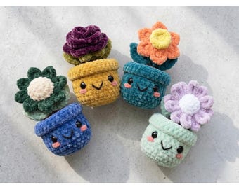 Patrón de ganchillo de mini flor en maceta, flores amigurumi, patrón de mini flor de ganchillo, patrón de ganchillo en PDF