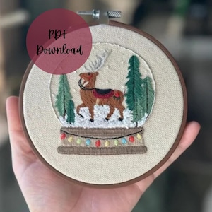 PDF Template - Snow Globe Reindeer - Hand Embroidery Pattern - PDF Embroidery Template - Digital Stitching File - DIY Embroidery - Christmas
