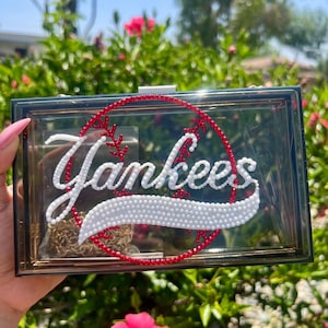 Bolso de mano con diamantes de imitación de los Yankees de Nueva York de la MLB / Bolso bandolera/cartera de mano aprobado por el estadio de los Yankees /