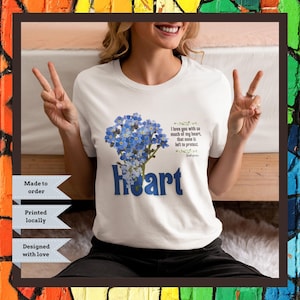 Heart Forget-Me-Nots T-shirt, Heart T-Shirt, Forget-me-nots T-Shirt, Flowers t-shirt, blue t-shirt, floral t-shirt, happy gift, flower gift.