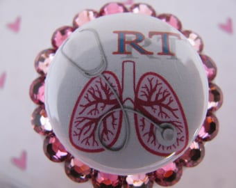 Respiratory Therapy Badge Reel, Swarovski Crystals, RT RRT Gift