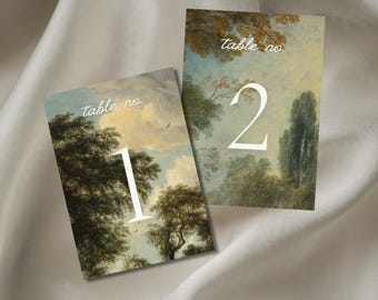 Artsy Wedding Table Numbers: Treetop Nature Canva Template (Digital Download)