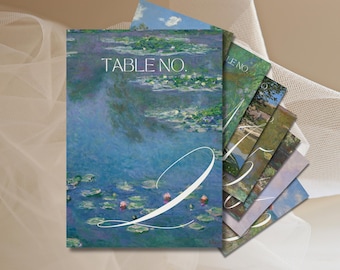 Monet Hochzeits-Tischnummern: Impressionistische Kunst, Leinwandvorlage (digitaler Download)