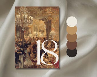 Luxus Vintage Ballroom Ölgemälde: Canva Tischnummer Vorlage, Sofort Download, Individuell, Kronleuchter, Printable