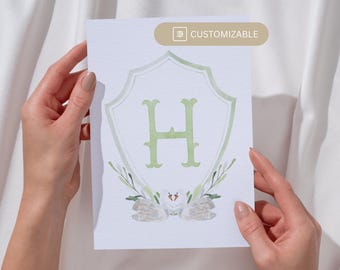 Schwan Aquarell Hochzeitswappen: Initial Monogramm Canva Vorlage (Digitaler Download)
