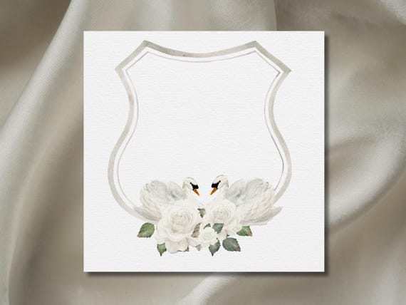 Swan Wedding Crest PNG: Rose Monogram Frame (Digital Download)