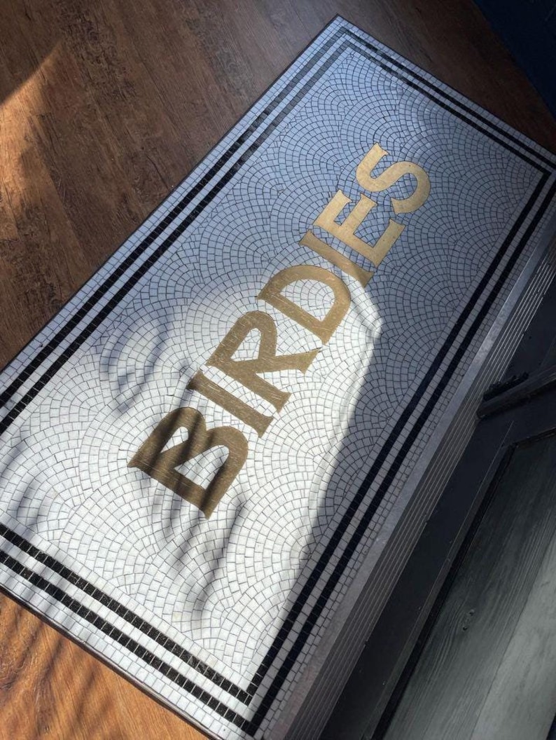 Elegant Brass Letter Mosaic Floor Sign | Handmade Tile Logo for ...