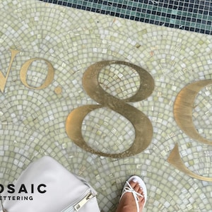 Custom Entryway Floor Mosaic | Metallic Lettering Tile | Personalized Business Name Sign