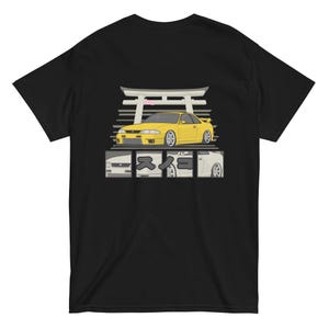 Nissan R33 GT-R JDM T-Shirt – Skyline with Japanese Temple Art, Retro JDM Car Shirt, R33 Graphic Tee, Unisex Japanese Car Gift
