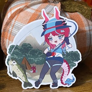 Pescando con Kai - Adhesivo troquelado infinito de Yuru Camping Idol
